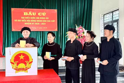 Представители народности тай из деревни Нао, общины Анлак провинции Бакнинь с воодушевлением участвуют в голосовании. (Фото: ВИА)