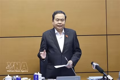 Председатель Национального собрания Чан Тхань Ман выступает. (Фото: ВИА)