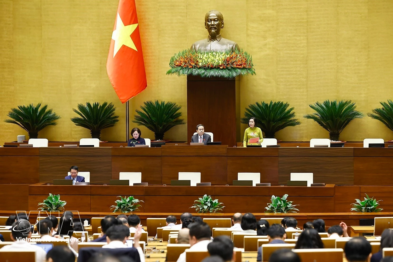 Заместитель Председателя Национального собрания Нгуен Тхи Тхань ведёт заседание. (Фото: ВИА)