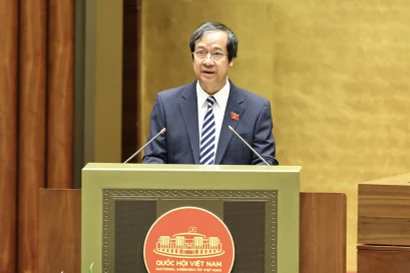 Министр образования и профессиональной подготовки Нгуен Ким Шон выступает на мероприятии. (Фото: ВИА)