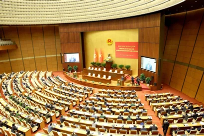 Общий вид национальной общеконференции, совместно организованной Политбюро и Секретариатом ЦК КПВ по усвоению реализации Резолюции XIV съезда КПВ, 7 февраля. Фото: ВИА.