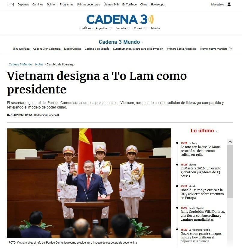 Скриншот статьи радиостанции C3 (Аргентина).