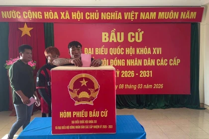 Рыбаки голосуют на избирательном участке Дале в районе Чыонгша провинции Кханьхоа.